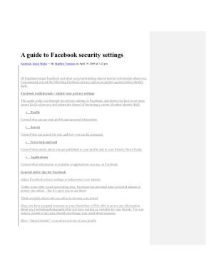 A Guide to Facebook Security Settings