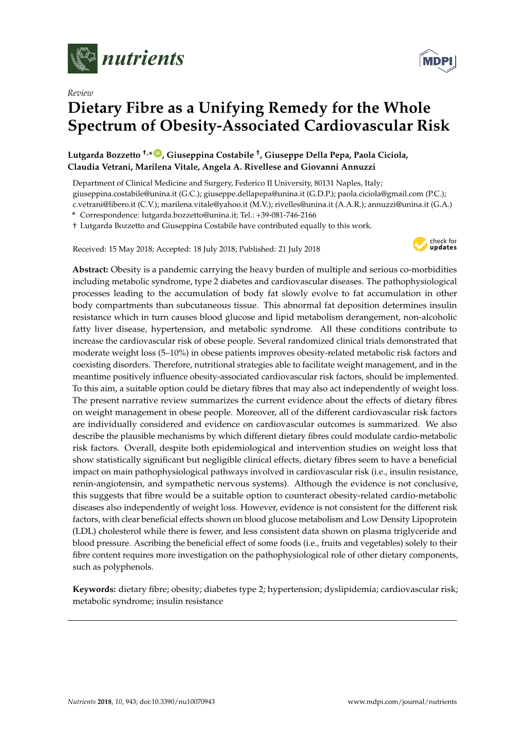 Dietary Fibre As a Unifying Remedy for the Whole Spectrum of Obesity-Associated Cardiovascular Risk