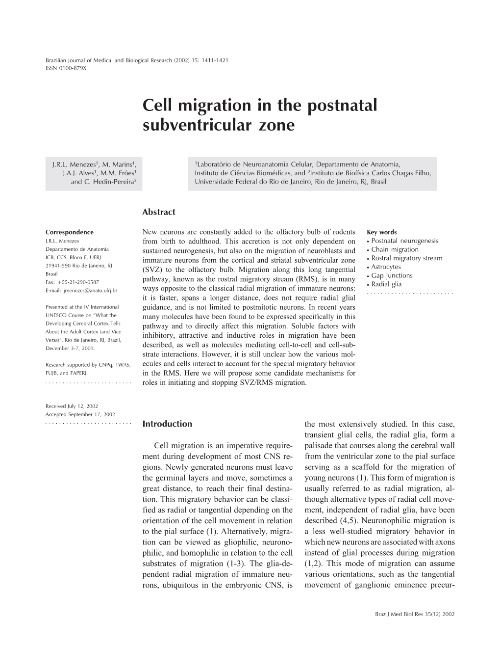 Cell Migration in the Postnatal Subventricular Zone