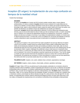 Inception (El Origen): La Implantación De Una Vieja Confusión En Tiempos De La Realidad Virtual