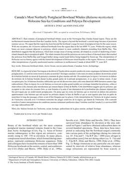 Balaena Mysticetus): Holocene Sea-Ice Conditions and Polynya Development ARTHUR S