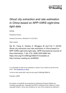 Ghost City Extraction and Rate Estimation in China Based on NPP-VIIRS Night-Time Light Data