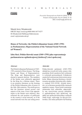Marek Jerzy Minakowski House of Networks: the Polish-Lithuanian Senate (1569–1795) As Parliamentary Representation of the Nati