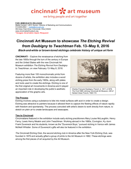 Cincinnati Art Museum to Showcase the Etching Revival from Daubigny to Twachtman Feb
