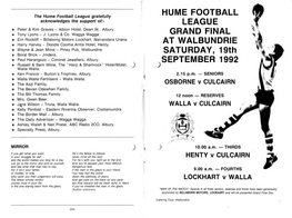 HUME FOOTBALL LEAGUE GRAND FINAL at WALBUNDRIE SATURDAY, 19Th SEPTEMBER 1992