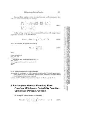 6.2 Incomplete Gamma Function, Error Function, Chi-Square Probability