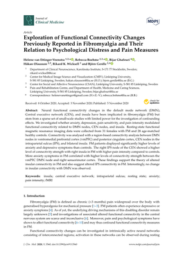 Exploration of Functional Connectivity Changes Previously Reported in Fibromyalgia and Their Relation to Psychological Distress and Pain Measures