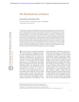 The Biochemistry of Mitosis