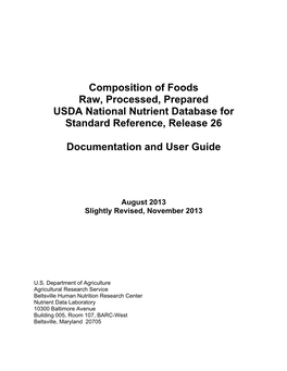 National Nutrient Database for Standard Reference, Release 26