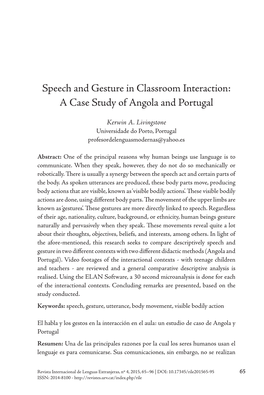 Speech and Gesture in Classroom Interaction: a Case Study of Angola and Portugal