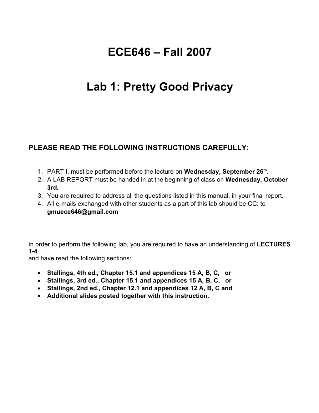 ECE646 – Fall 2007 Lab 1: Pretty Good Privacy