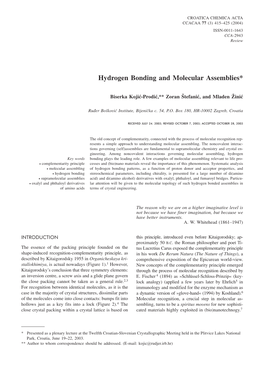 Hydrogen Bonding and Molecular Assemblies*