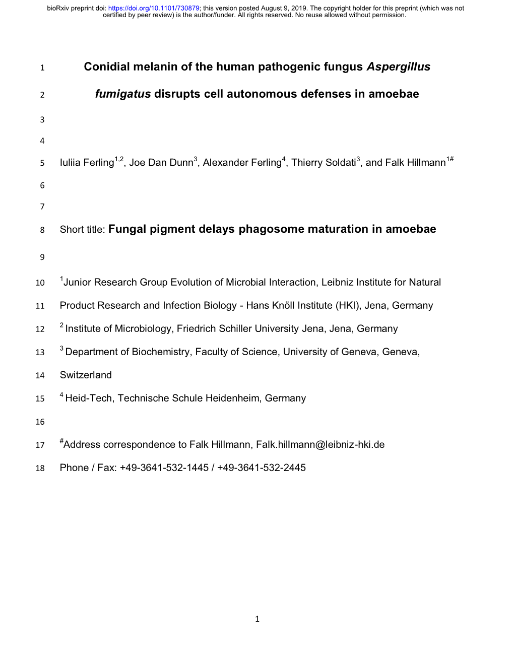 Conidial Melanin of the Human Pathogenic Fungus Aspergillus