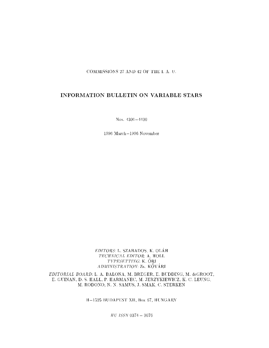 Information Bulletin on Variable Stars