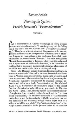 Naming the System: Fredric Jameson Scc Postmodernism