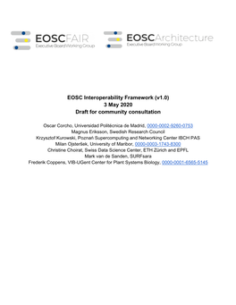 EOSC Interoperability Framework (V1.0) 3 May 2020 Draft for Community Consultation