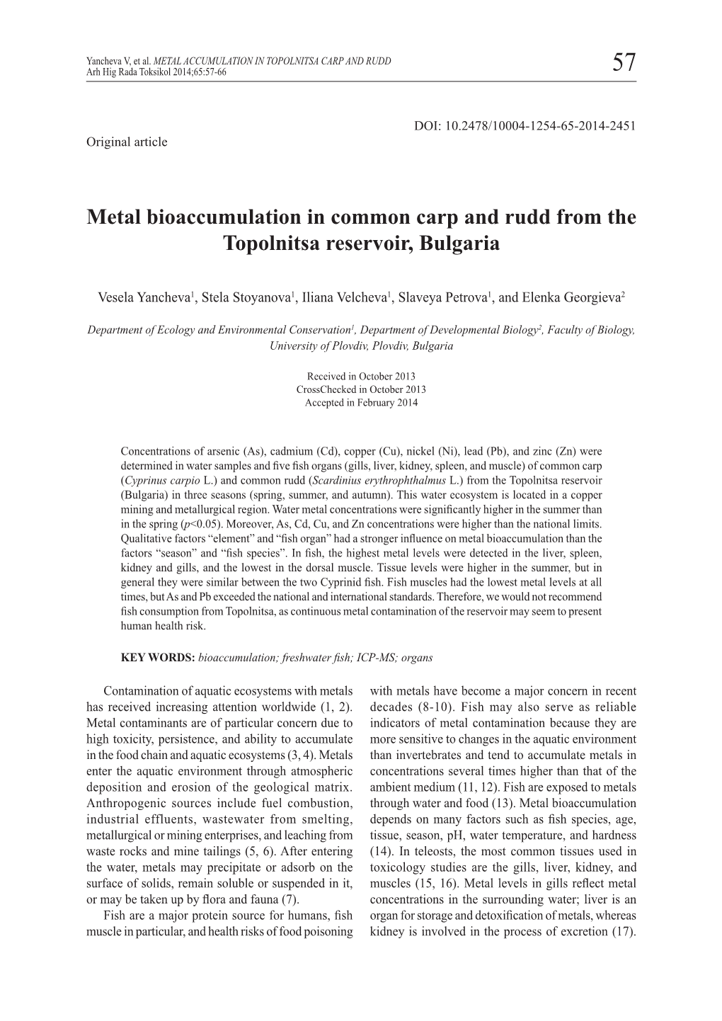 Metal Bioaccumulation in Common Carp and Rudd from the Topolnitsa Reservoir, Bulgaria