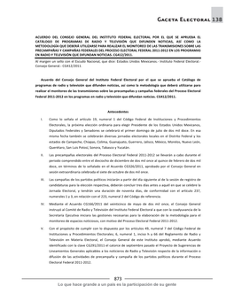 Acuerdo Del Consejo General Del Instituto Federal Electoral Por El Que Se Aprueba El Catálogo De