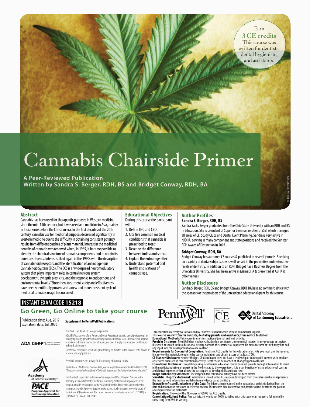 Cannabis Chairside Primer a Peer-Reviewed Publication Written by Sandra S