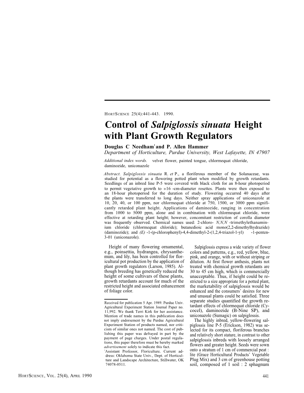 "Control of Salpiglossis Sinuata Height with Plant Growth Regulators"