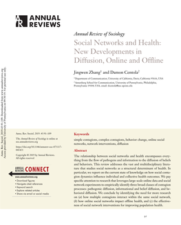 Social Networks and Health: New Developments in Diffusion, Online and Offline