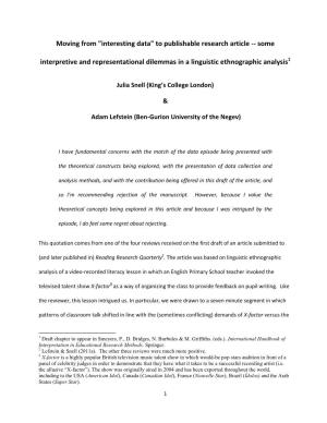 Some Interpretive and Representational Dilemmas in a Linguistic Ethnographic Analysis1