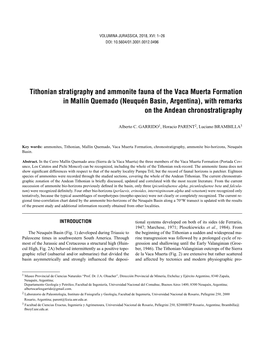 Tithonian Stratigraphy and Ammonite Fauna of the Vaca Muerta Formation in Mallín Quemado (Neuquén Basin, Argentina), with Remarks on the Andean Chronostratigraphy