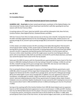 Oakland Raiders Press Release