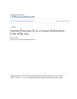 Antonio Possevino, S.J. As a Counter-Reformation Critic of the Arts John Donnelly Marquette University, John.P.Donnelly@Marquette.Edu
