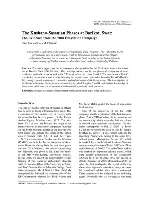 The Kushano-Sasanian Phases at Barikot, Swat: the Evidence from the 2018 Excavation Campaign