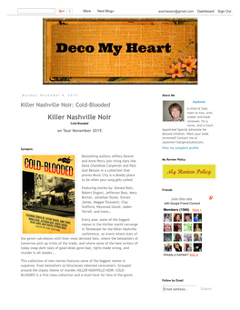 Killer Nashville Noir: Cold-Blooded a Child of God, Mom to Two, Avid Killer Nashville Noir Reader and Book Reviewer