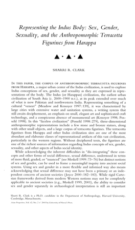 Representing the Indus Body: Sex, Gender, Sexuality, and the Anthropomorphic Terracotta Figurines from Harappa