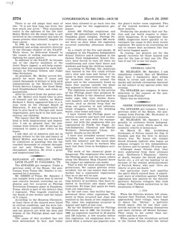 CONGRESSIONAL RECORD—HOUSE March 28, 2000 There Is an Old Adage That Says of Were They Allowed to Go Back Into the the Plant’S Boiler Room Exploded