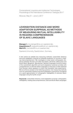Levenshtein Distance and Word Adaptation Surprisal As Methods of Measuring Mutual Intelligibility in Reading Comprehension of Slavic Languages