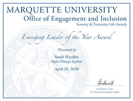 Sorority of the Year Award Presented to Sigma Kappa Kappa Nu Chapter April 29, 2020