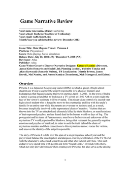 Game Narrative Review