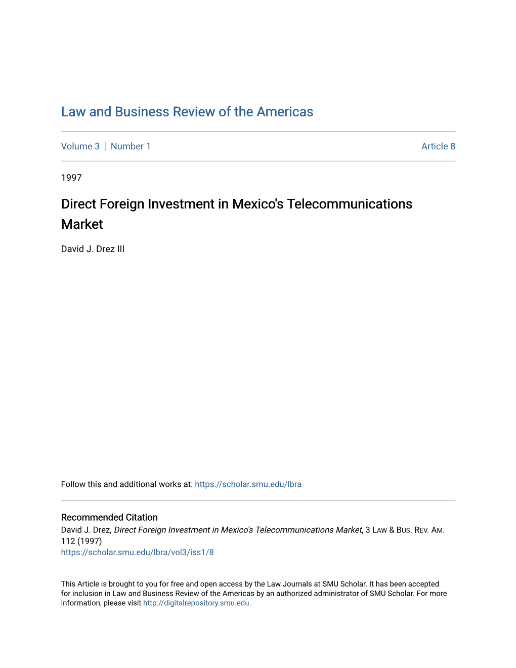 Direct Foreign Investment in Mexico's Telecommunications Market