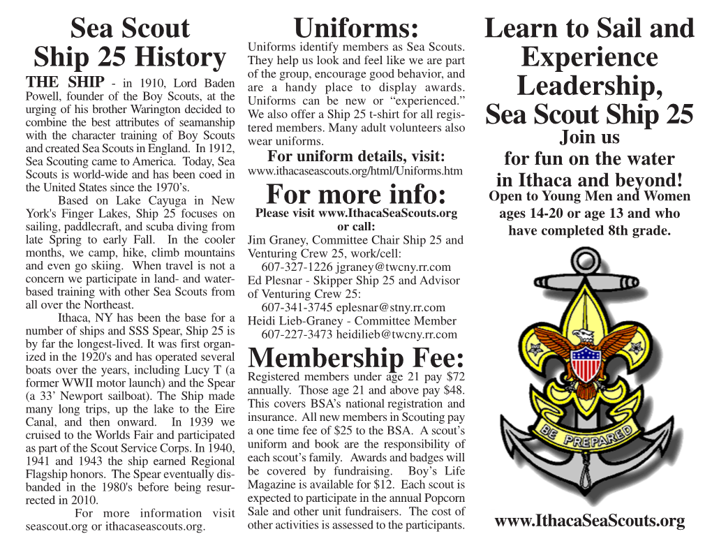 Learn to Sail and Experience Leadership, Sea Scout Ship 25