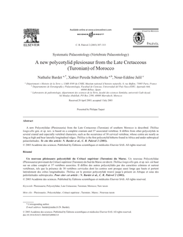 A New Polycotylid Plesiosaur from the Late Cretaceous (Turonian) of Morocco