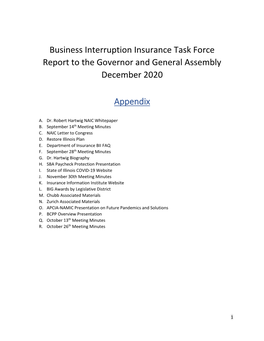 Business Interruption Insurance Task Force Report to the Governor and General Assembly December 2020 Appendix