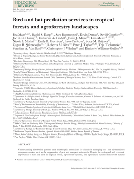 Bird and Bat Predation Services in Tropical Forests and Agroforestry Landscapes