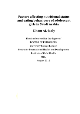 Factors Affecting Nutritional Status and Eating Behaviours of Adolescent Girls in Saudi Arabia