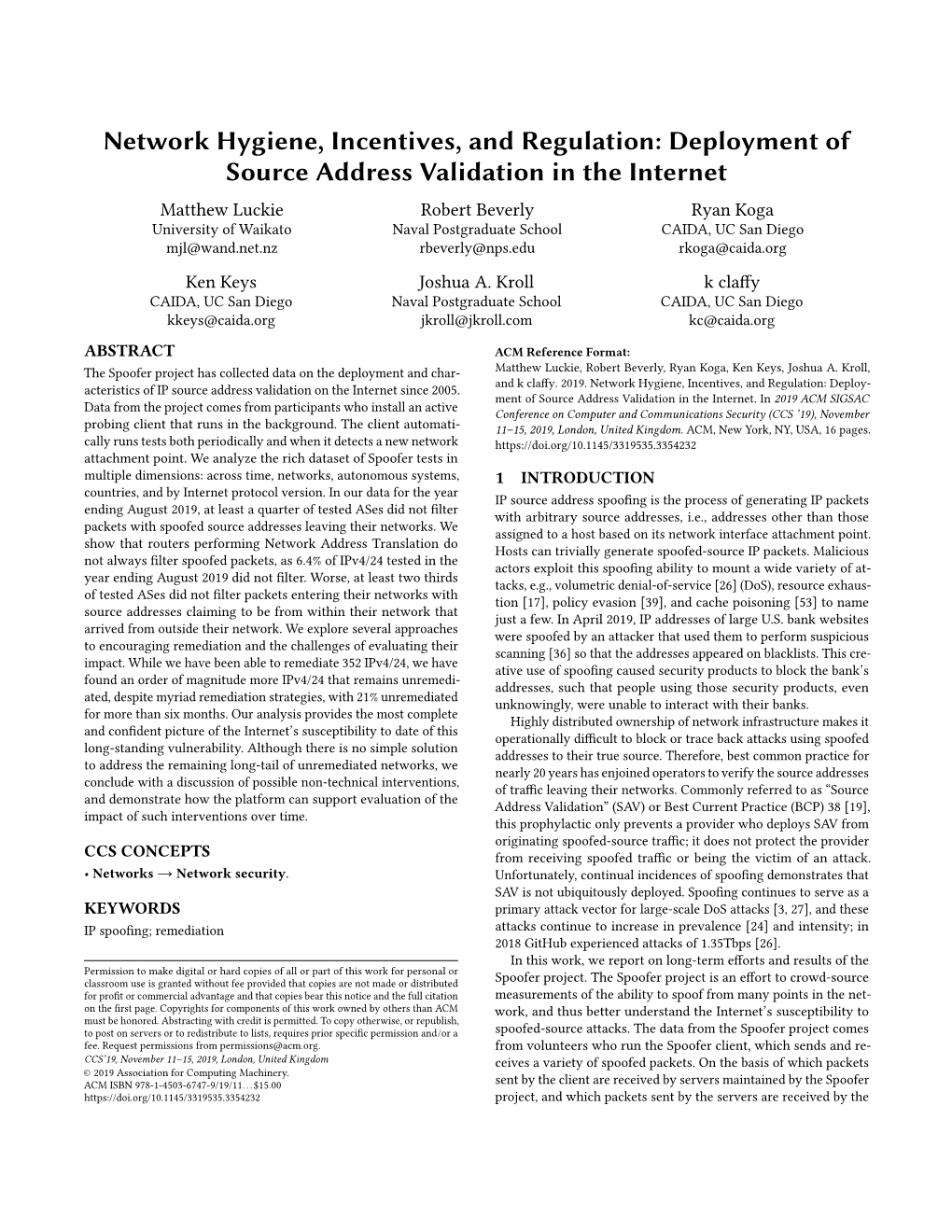 Deployment of Source Address Validation In