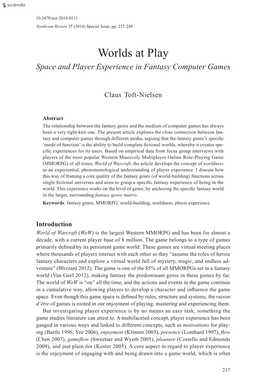 Worlds at Play Space and Player Experience in Fantasy Computer Games