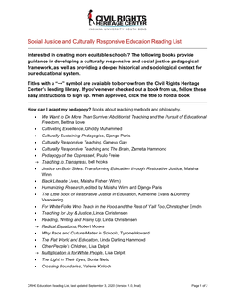 Social Justice and Culturally Responsive Education Reading List