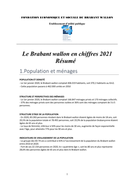 Le Brabant Wallon En Chiffres 2021 Résumé 1.Population Et Ménages