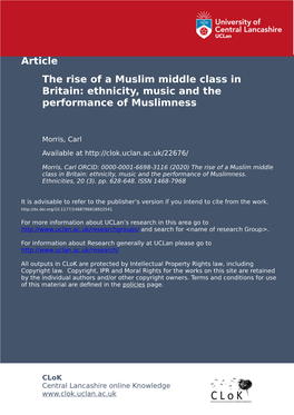 Article the Rise of a Muslim Middle Class in Britain: Ethnicity, Music and the Performance of Muslimness