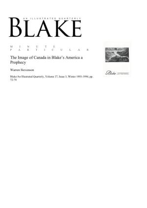 The Image of Canada in Blake's America a Prophecy