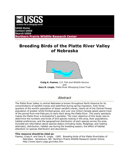 Breeding Birds of the Platte River Valley of Nebraska