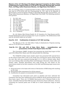 Minutes of the 13Th Meeting of the Expert Appraisal Committee For